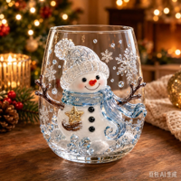 Verre à vin en verre borosilicate de Noël, motif Père Noël et bonhomme de neige, verre à boire résistant à la chaleur, décoration de table de Noël, cadeau de fêtes