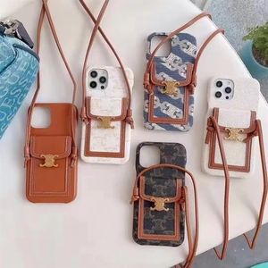 Étui de téléphone en cuir de luxe populaire pour 15 Pro, accessoire mobile avec porte-cartes et longue sangle - Product Image 2