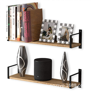 Wooden Floating Wall <b>Shelf</b> Retro Color Rectangle Wall Mounted Type Durable Storage <b>Rack</b> For Bathroom Kitchen Living Room - Product Image 2