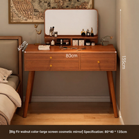 Ensemble coiffeuse en bois avec miroir rond et tabouret rembourré