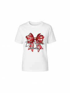 Camiseta con estampado de lazos para el Día de San Valentín, camiseta de manga corta con cuello redondo para mujer, estilo dulce, 100% algodón, corte regular, primavera y verano - Product Image 1