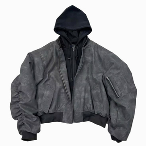 Giacca Bomber uomo con cappuccio cappotto Vintage giacca Unisex <span class=keywords><strong>Varsity</strong></span> Jersey Washed felpa con cappuccio colore e stile personalizzati, tessuto e Logo - Product Image 5