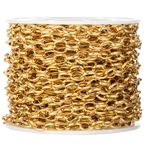 Chaîne à maillons semi-ronds |   Chaîne ovale en acier inoxydable plaqué or 18K PVD pour la fabrication de colliers, bracelets et bijoux DIY - Product Image 1