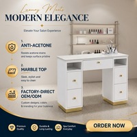 Table de manucure moderne avec cadre en bois, surface en marbre et lampe LED, pour salon de beauté, OEM, pour technicien en ongles