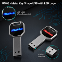 Memoria USB 2.0 de Lujo con Forma de Llave UM68, Nueva Memoria USB Metálica con Logotipo de Marca Personalizado con Láser LED, Retención de Datos de 10 Años, CE OHs