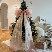 Grand nœud en organza rose avec longues franges brillantes, nœud en tissu transparent pour décoration de mariage, de chaise, de canapé, de fête à domicile