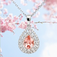 Joyería UM, Colgante Original de Plata 925 Chapada en Oro de 18K con Gema Padparadscha Cultivada en Laboratorio en Forma de Pera, Certificado NGTC