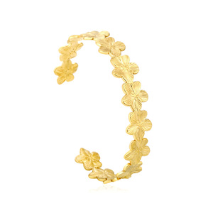Floral Open Cuff <b>Bracelet</b> Stainless Steel Gold Tone Women's Fashion Jewelry <b>Bracelet</b> - Product Image 5
