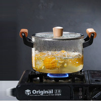 Marmite de cuisson en verre borosilicate transparent haute résistance, écologique, avec poignées en bois, 2,5-5,5 L, pour la cuisine domestique (vente en gros)