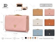 Portafoglio da donna a tre ante con clip, in microfibra sintetica, colore unico, con decorazione a lucchetto - Product Image 1