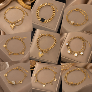 18K Gold Plated 316L Roman Numerals Small square butterfly <b>Bracelet</b>, Cuban Stainless Steel <b>Bracelet</b> - Product Image 2