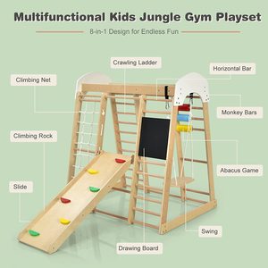 LM KIDS Montessori Cadre d'escalade en bois pour enfants Picklers Mur d'escalade avec anneaux de <span class=keywords><strong>gymnastique</strong></span> Toboggan Set Aire de jeux intérieure - Product Image 4
