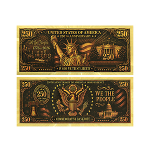 Billet de banque commémoratif en or 24 carats des États-Unis, 250e anniversaire, 1776-2026, double face, 15,4x6,5 cm, motif Liberté et Indépendance - Product Image 1