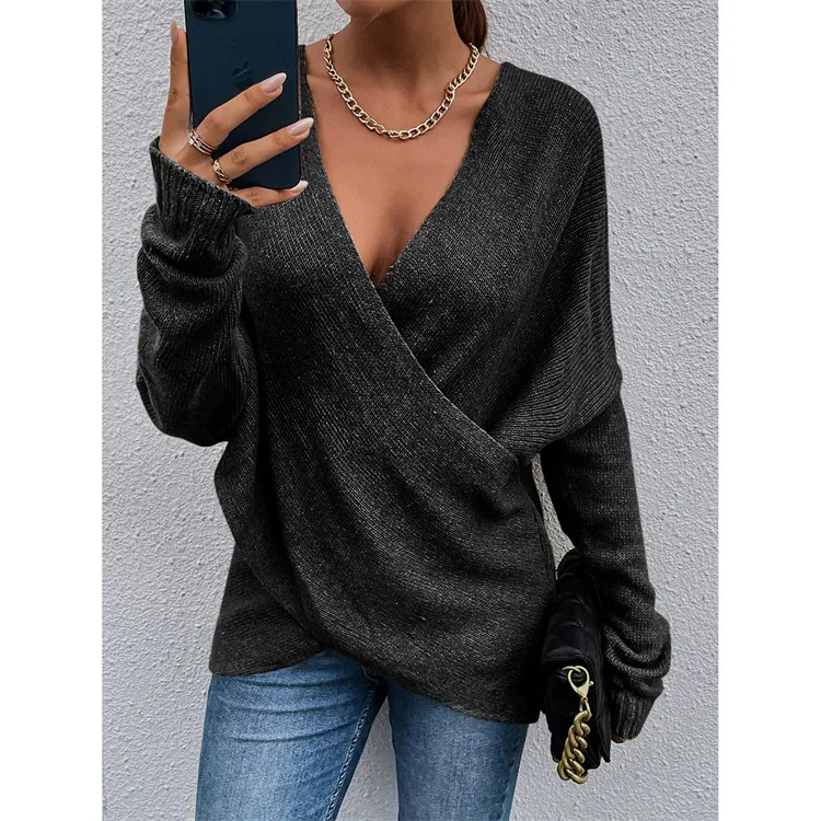 Wholesale Sell Well Plus Size Sexy V Neck Long Plain Perempuan Sweaters Woman