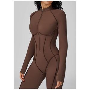 XSC943 بدلة جمبسوت بأكمام طويلة بياقة قائمة ثلاثية الأبعاد نصف سحاب خفيف الوزن ناعم ملابس طويلة ملابس حركة عالية الجودة صالة ألعاب رياضية بدلة جسم رياضية - Product Image 4