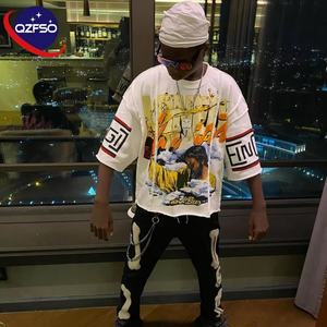 QZFSO 250 Gsm Heavyweight Hip Hop camisetas para hombres algodón Drop Shoulder Boxy recortada camiseta gráfica personalizada camisetas de gran tamaño - Product Image 1