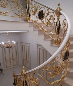 Rampe d'escalier incurvée de luxe en fer forgé doré, main courante décorative moderne, design de rampe d'escalier en spirale pour intérieur - Product Image 3