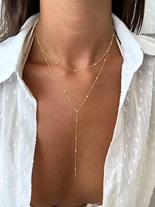<span class=keywords><strong>Foxgirl</strong></span> Collier Lariat plaqué or 14 carats pour femme Pendentif délicat en forme de Y Chaîne perlée CZ Colliers à couches à la mode pour anniversaire - Product Image 3