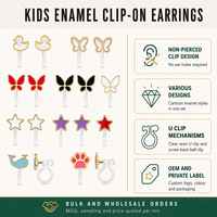 Boucles d'oreilles invisibles en résine à clipser pour enfants YourBrand, mignonnes, en émail, motifs animaux, étoiles, papillons, cadeaux de fête pour filles, vente en gros