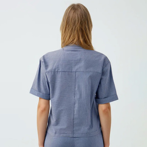 เสื้อเชิ้ตผ้าคอตตอน100% เรียบๆปักลายลูกปัดสำหรับผู้หญิงเสื้อเบลาส์เข้ารูปแบบลำลองสำหรับฤดูใบไม้ผลิฤดูร้อน - Product Image 4