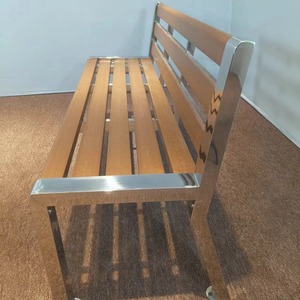 Ssyou Outdoor <b>Bench</b> 304 Stainless Steel Wooden <b>Seat</b> Public Park Patio Chair Long <b>Bench</b> - Product Image 4
