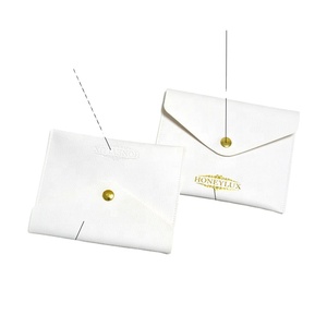 <b>White</b> PU Leather <b>Envelope</b> Button Flap Jewelry Pouch with Custom Embossed logo - Product Image 2