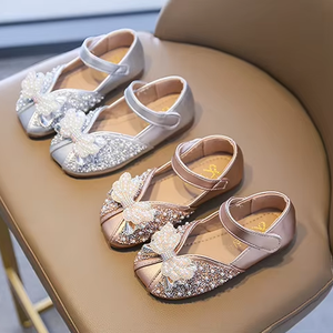 Zapatos de princesa para niños, zapatos de boda para fiesta con purpurina para niñas, zapatos planos de Ballet para niños pequeños a la moda, zapatos informales de cuero para niños - Product Image 1