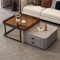 Nouvelle table basse en dalle de pierre/verre : une table basse légère, luxueuse, haut de gamme, minimaliste et portable pour les petits salons