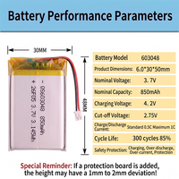 Batterie Li-ion polymère rechargeable en gros 603048 603040 850 mAh 600 mAh 3,7 V Lipo