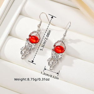 Qinghe Jewelry Silver <b>Octopus</b> <b>Earrings</b> Red Stone Alloy Plated Women's Fashion Jewelry - Product Image 2