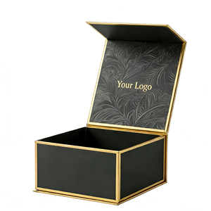Caja de Perfume Magnética Personalizada con Tapa Abatible, Impresión Negra con Estampado Dorado, Caja de Cartón Rígido para Cosméticos, Caja de Regalo - Product Image 1