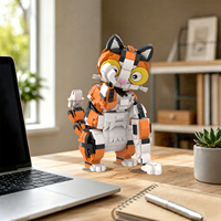 Modelo de Ladrillos de Gato Adorable Personalizado MOC, Juguete de Bloques de Construcción DIY de Gato Kawaii que Hace Señas con la Mano para Decoración de Escritorio y Regalo
