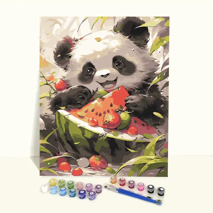 مجموعة أدوات الرسم على القطن DIY الرقمية على قماش الكتان، طلاء الأطفال على حيوان الباندا اللطيف بالأرقام DIY الأعلى مبيعًا