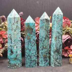 Grosir grosir batu permata penyembuhan alami dekorasi lumut menara kristal pirus dengan menara Chrysocolla