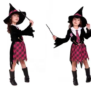 Costume de sorcière pour filles, uniforme d'école magique, robe de scène de magicien d'Halloween avec chapeau