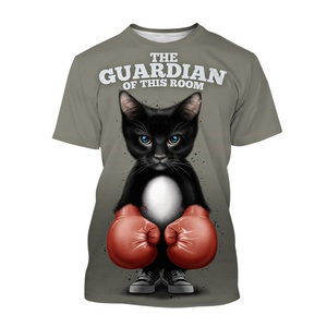 Fitspi, camisetas divertidas con patrón de gato bonito para hombre, camisetas informales de verano de manga corta con cuello redondo y estampado de animales en 3D para mujer - Product Image 3