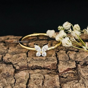 14K Solid <b>Gold</b> Lab Diamond Diamond <b>Dainty</b> Butterfly <b>Ring</b>. - Product Image 4