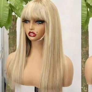 613 Blonde <b>Wig</b> with Bangs 3x1 Lace Front Human Hair <b>Wigs</b> for Black Women Natural Straight Closure <b>Wigs</b> Seamless <b>Wig</b> with Bangs - Product Image 3