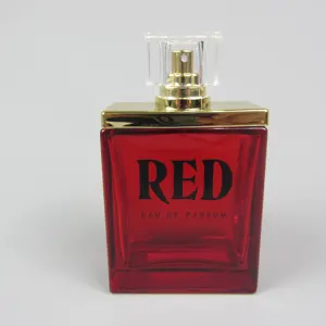 Groothandel 100Ml Rode Kleuring Glas Spray Parfum Fles Custom Logo Voor Cosmetica En Etherische Oliën Doos Verpakking Met Deksels