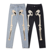 BUFA Custom Großhandel Unisex Denim Hip Hop Streetwear Straight Loose Pant Schädel Logo Patches Bestickte Jeans Jeans Herren