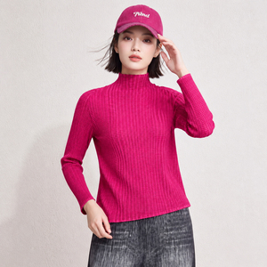 Atasan Wanita Kerah Mock Neck Berlipit Lengan Panjang Tekstur Waffle Blus Plissé Elegan Gaya Miyake Elastisitas Tinggi Kemeja Fashion - Product Image 2