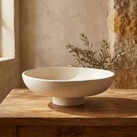ARM LVG Nordic Home Decor Plat Rond en Céramique Blanc Crème, Bol Peu Profond à Bord Coulissant, Finition Glaçure Mate, Plateau sur Pied en Porcelaine