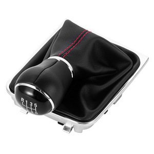 Pommeau de levier de vitesse en cuir noir avec surpiqûres rouges 5 6 vitesses pour Volkswagen Magotan Passat B6 - Product Image 2