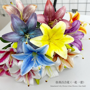 Bouquet de lys artificiels 50 cm en PU souple PVC haute simulation pour décoration intérieure et accessoires de mariage - Product Image 5