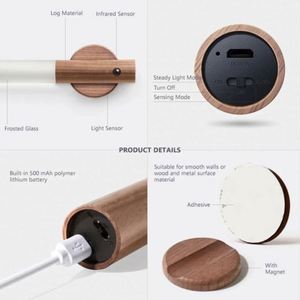 Lampe murale LED USB sans fil en bois avec détecteur de mouvement, idéale pour couloir, armoire, placard, décoration intérieure - Product Image 6