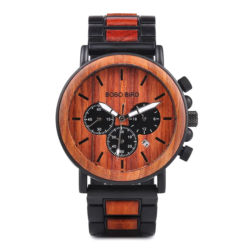 Best Verkopende Gouden Quarts Beweging Horloge 100% Natuurlijke Handgemaakte Houten Chrono Horloge Mode Unieke Ontwerp Hout Horloges