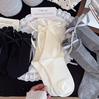 Nouvelle Arrivée WJN – Chaussettes mi-mollet respirantes en coton sans couture pour femme, style JK Lolita, avec bordure bouffante et nœud en ruban, pour usage quotidien