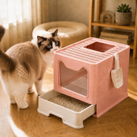 Grande litière pour chat pliable, anti-odeurs, avec accès par le haut, accessoire pour animaux de compagnie, design fermé