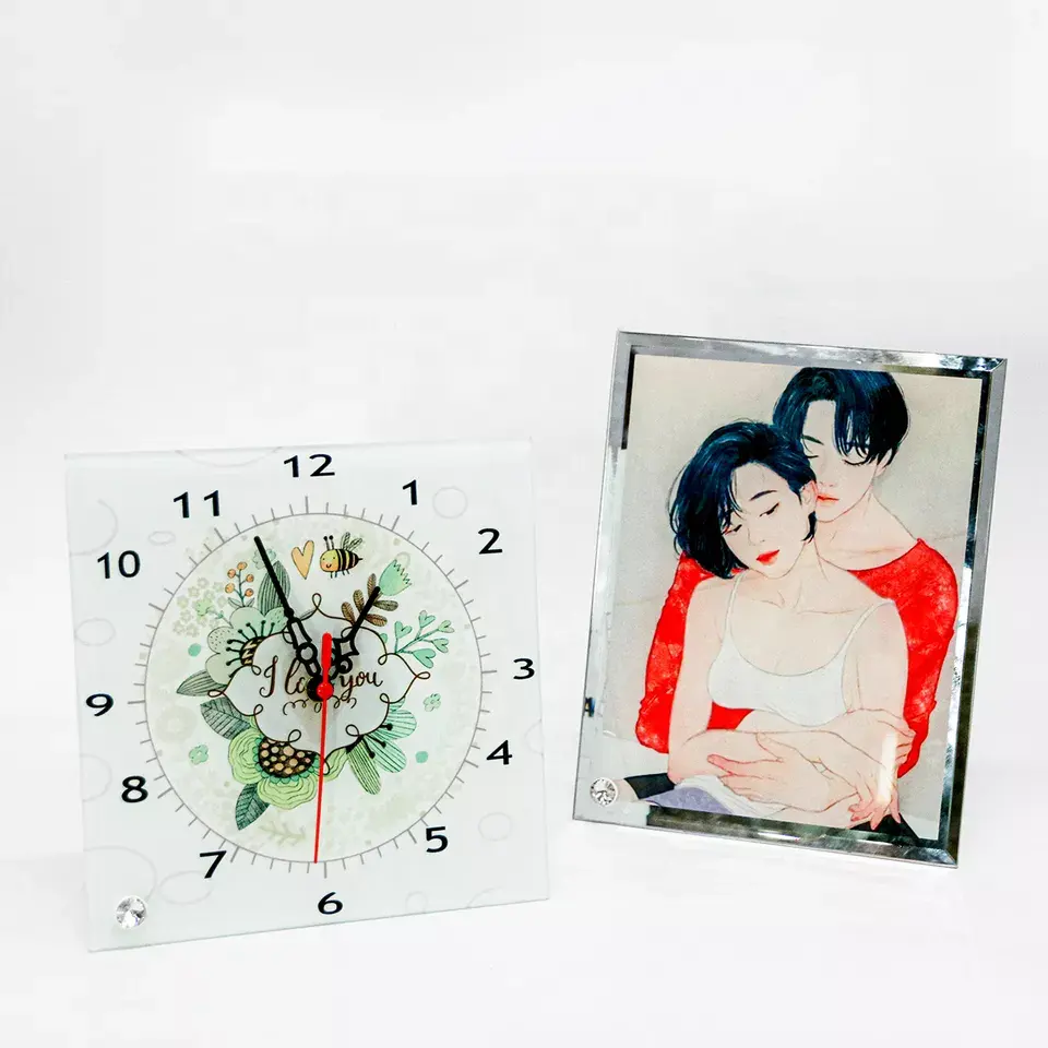 Toptan lüks ev dekorasyonu süblimasyon boş sevgililer günü için tatil hediyeler için duvar saati Metal fotoğraf çerçevesi