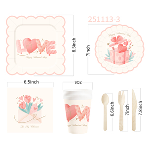 Ensemble de vaisselle DAMAI pour la Saint-Valentin, assiettes en papier pour la Saint-Valentin, assiettes et serviettes pour fête romantique, 8 personnes - Product Image 5